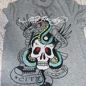 Ed Hardy Gray Skull Graphic Tee